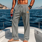 Herren nan maritime Leinen-Freizeithose mit weitem Bein elastischem Tunnelzugbund und Eingrifftaschen R&B