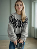 Damen Strickpullover mit voluminösen Ärmeln und modernem Muster R&B