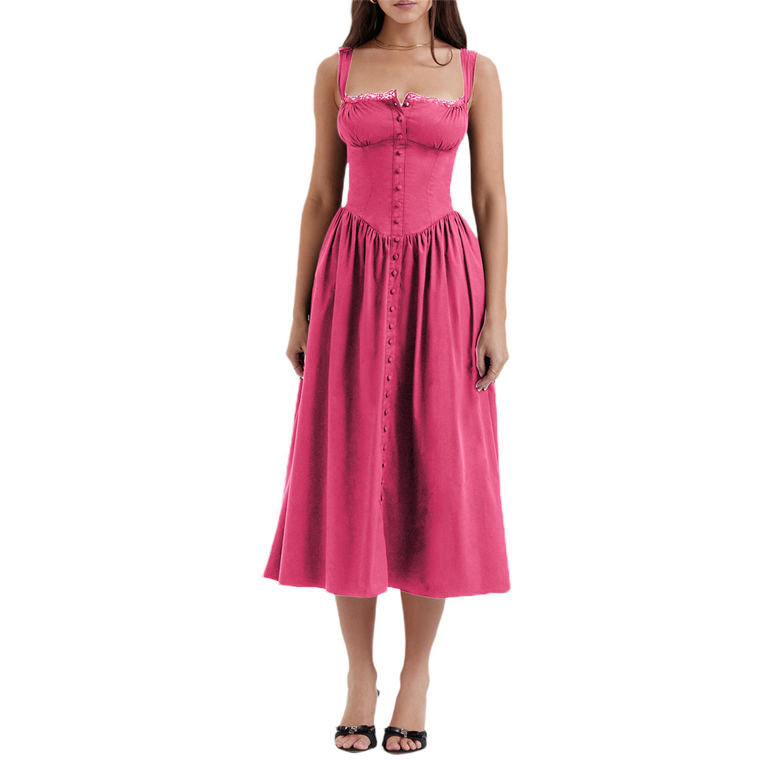 Damen Maxi-Kleid mit knöpfbarem Oberteil und schwingendem Rock R&B