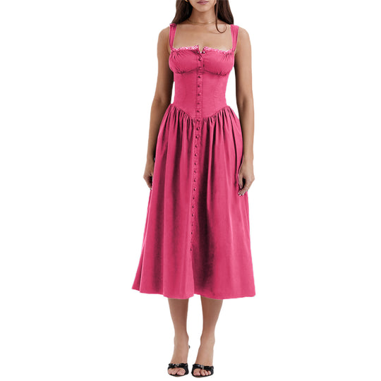 Damen Maxi-Kleid mit knöpfbarem Oberteil und schwingendem Rock R&B