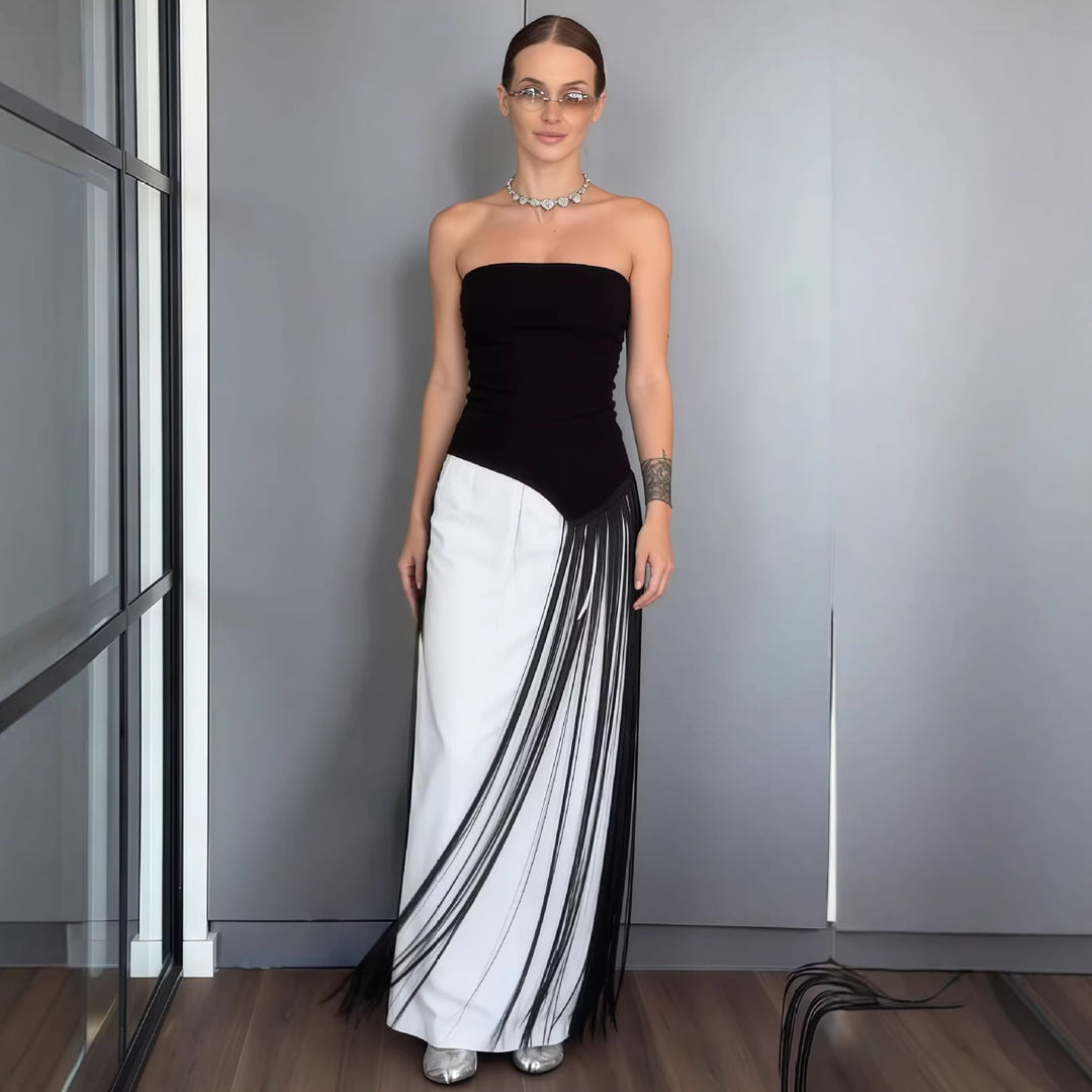 Damen Maxikleid mit schimmerndem Fransen-Design R&B