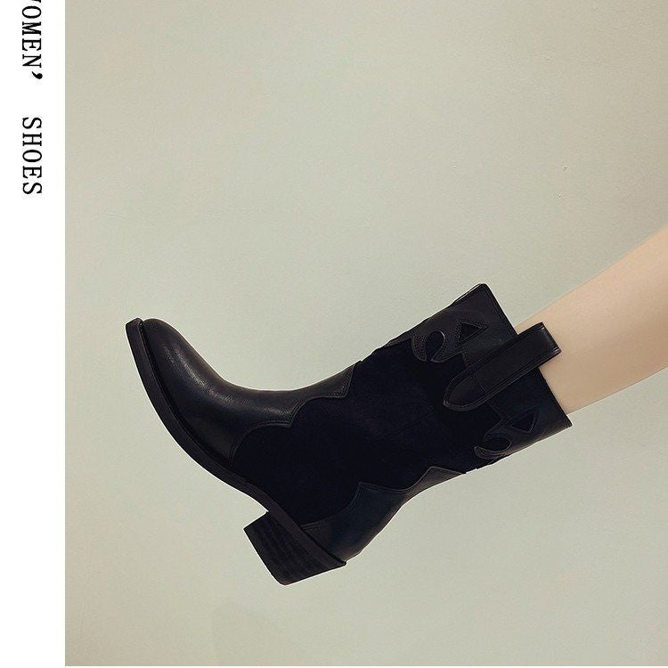 Damen Western-Stiefel mit modischen Cut-Out-Details und robustem Blockabsatz R&B