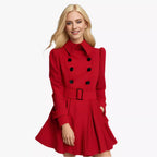 Damen moderner Trenchcoat mit tailliertem Schnitt und Doppelknöpfen R&B