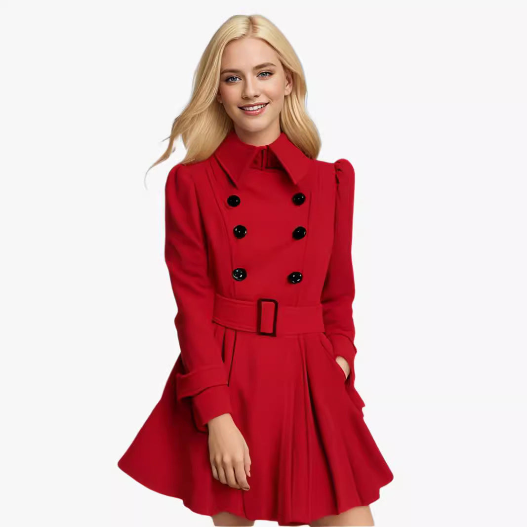 Damen moderner Trenchcoat mit tailliertem Schnitt und Doppelknöpfen R&B