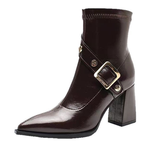 Damen Stiefeletten mit elegantem Blockabsatz und modischer Schnallenverzierung EB