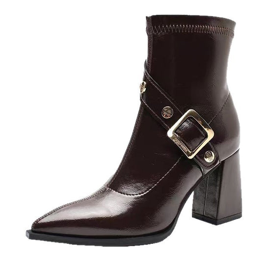 Damen Stiefeletten mit elegantem Blockabsatz und modischer Schnallenverzierung R&B