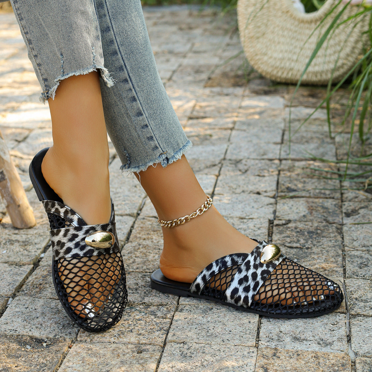 Damen elegante Slingback-Ballerinas mit eingewR&Btem Netzdesign und glänzendem Akzent R&B