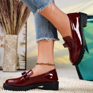 Damen Mokassins mit glänzender Lackoberfläche und modischer Schleifenapplikation R&B