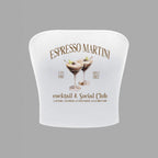 Damen Bandeau Top mit Espresso Martini Aufdruck und figurbetontem Schnitt R&B