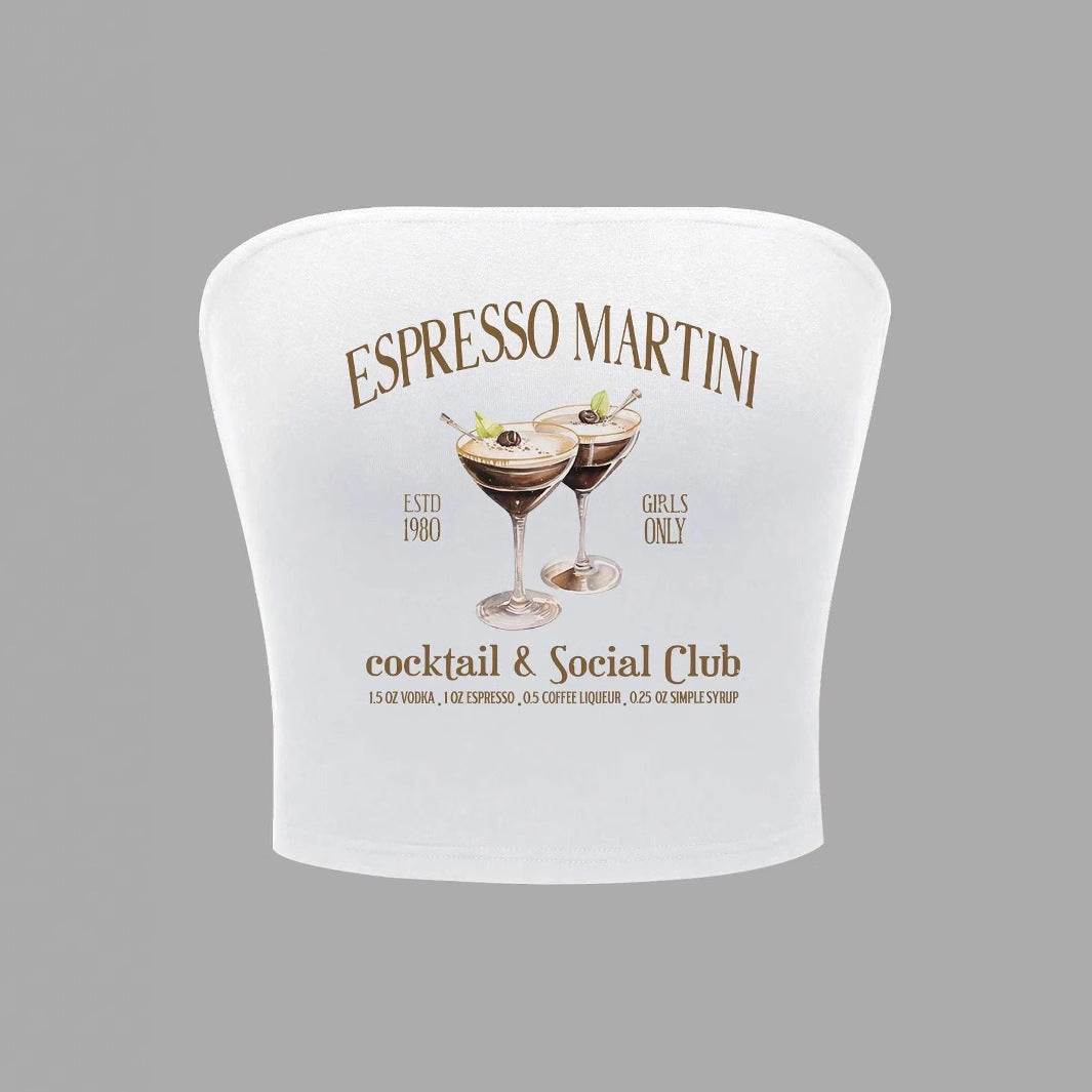Damen Bandeau Top mit Espresso Martini Aufdruck und figurbetontem Schnitt R&B