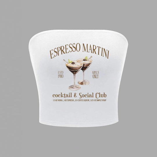 Damen Bandeau Top mit Espresso Martini Aufdruck und figurbetontem Schnitt R&B