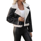 Damen Modische Kurzjacke mit Kunstfellkragen und praktischen Taschen R&B