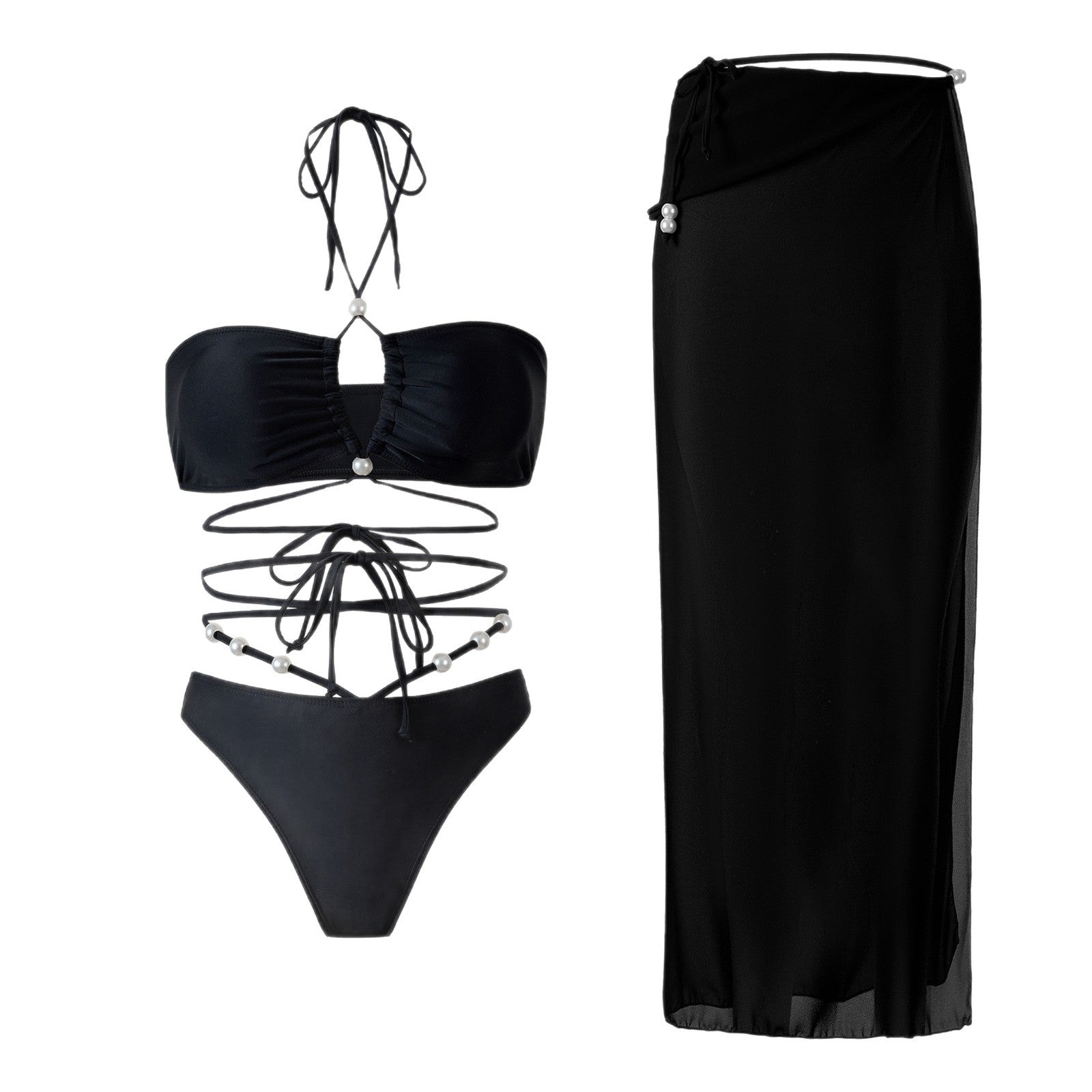 Damen Bikini-Set mit raffinierten Linien und eleganten Perlendetails R&B