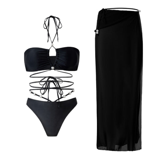 Damen Bikini-Set mit raffinierten Linien und eleganten Perlendetails R&B
