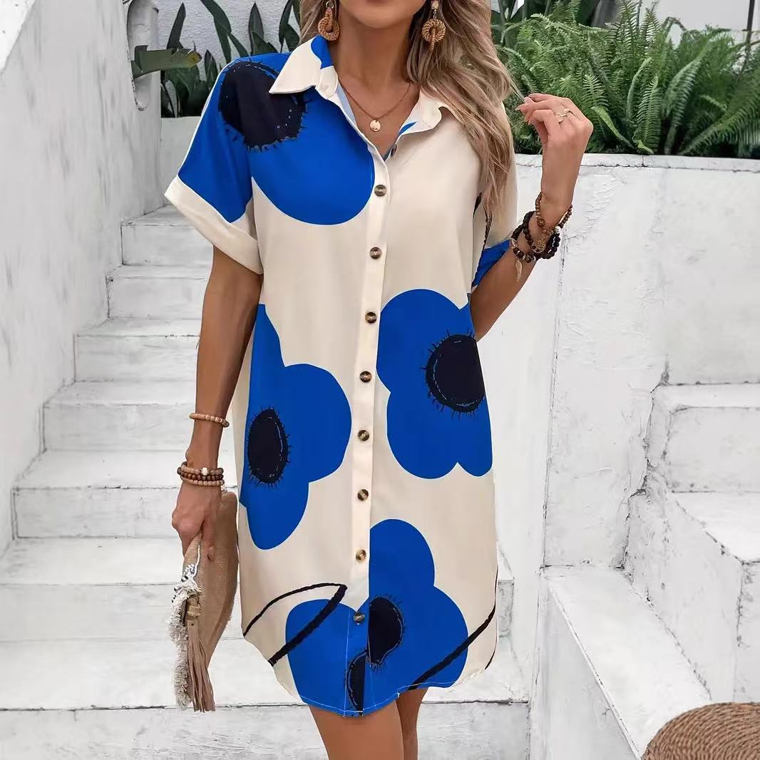 Damen Hemdblusenkleid mit floralen Akzenten und Knopfverschluss R&B