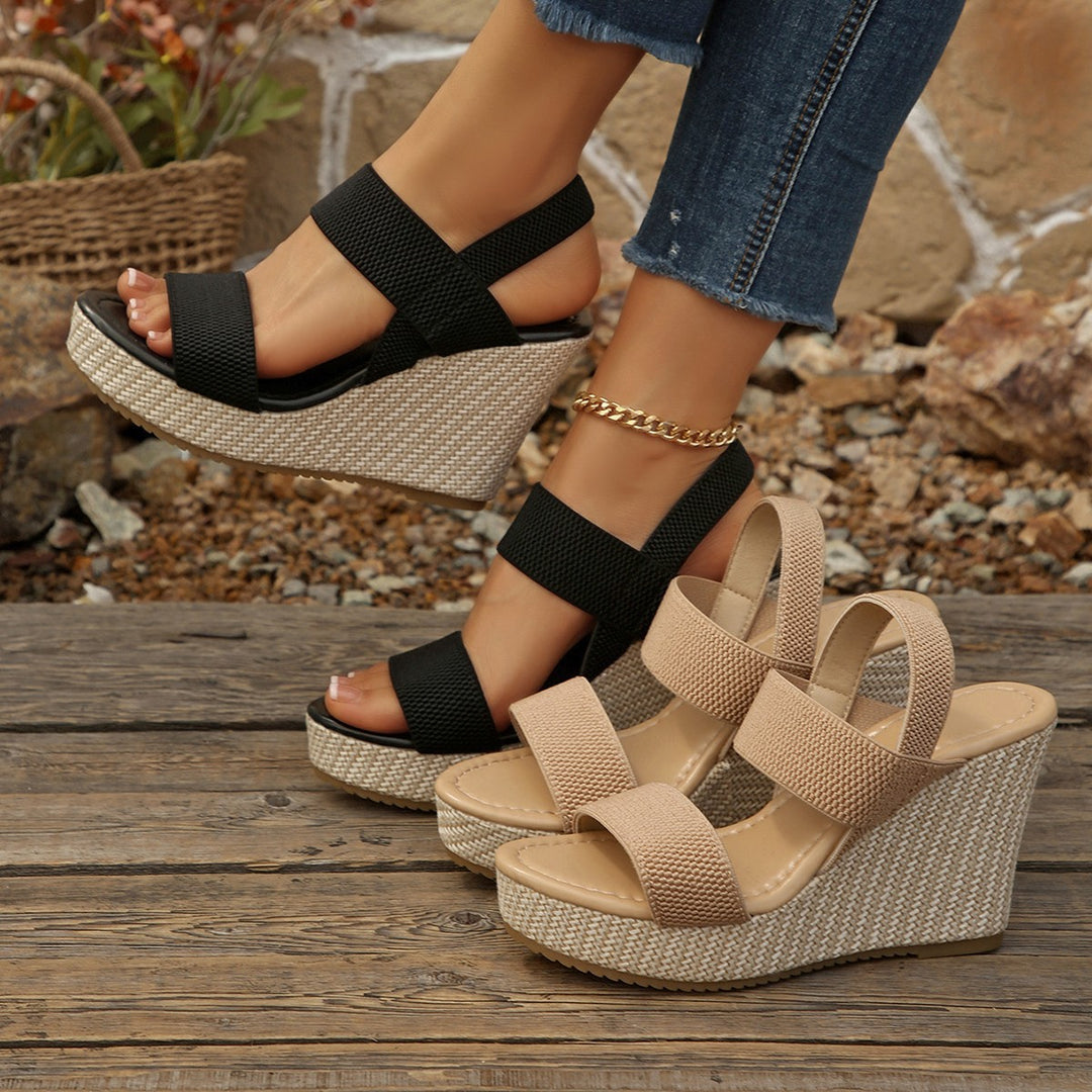 Damen Wedge-Sandalen mit elastischen Riemen und modischem Plateau R&B