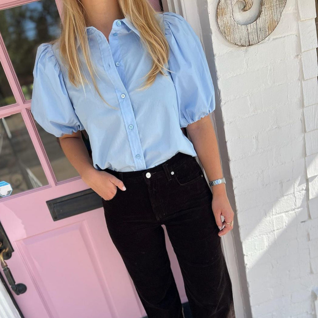 Damen Bluse mit Puffärmeln und klassischem Kragen R&B