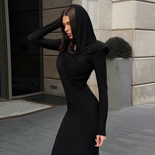 Damen elegantes Abendkleid mit Kapuze und figurbetonter Silhouette R&B