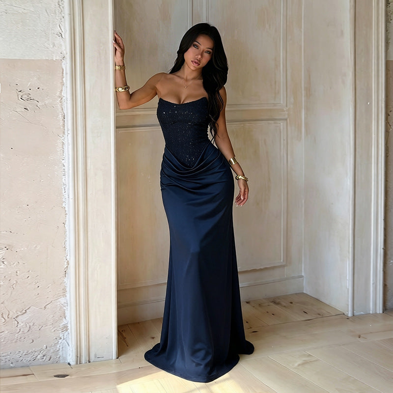 Damen Elegantes Abendkleid mit Herz-Ausschnitt und schimmerndem Oberteil R&B