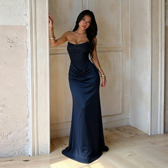 Damen Elegantes Abendkleid mit Herz-Ausschnitt und schimmerndem Oberteil R&B