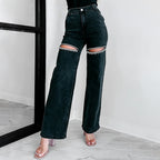 Damen Hochtaillierte Jeans mit durchbrochenem Design R&B