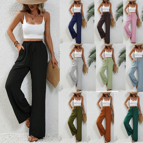 Damen Weite High-Waist Hose mit elastischem Bund und lässigem Schnitt R&B