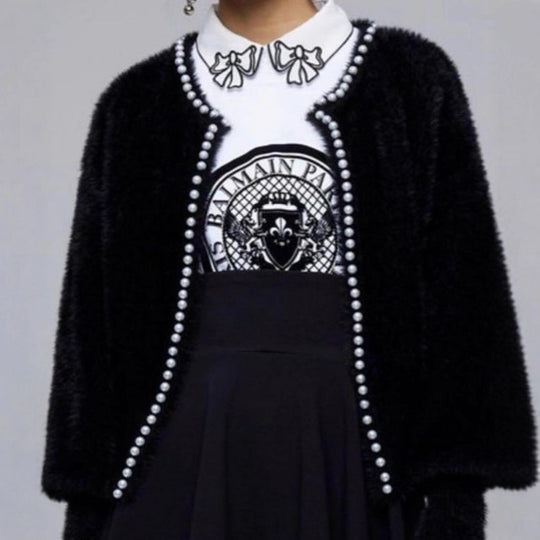 Strickjacke Damen flauschig mit Perlenverzierung