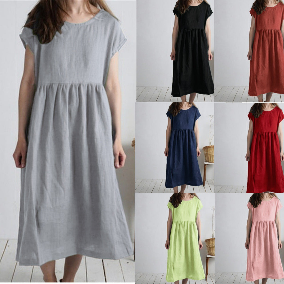 Damen Langmaxikleid aus atmungsaktivem Leinenstoff mit lockerer Passform R&B