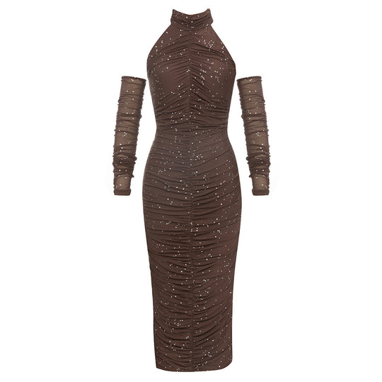 Damen Elegantes Abendkleid mit taillierter Silhouette und transparenter Ärmeldetails R&B