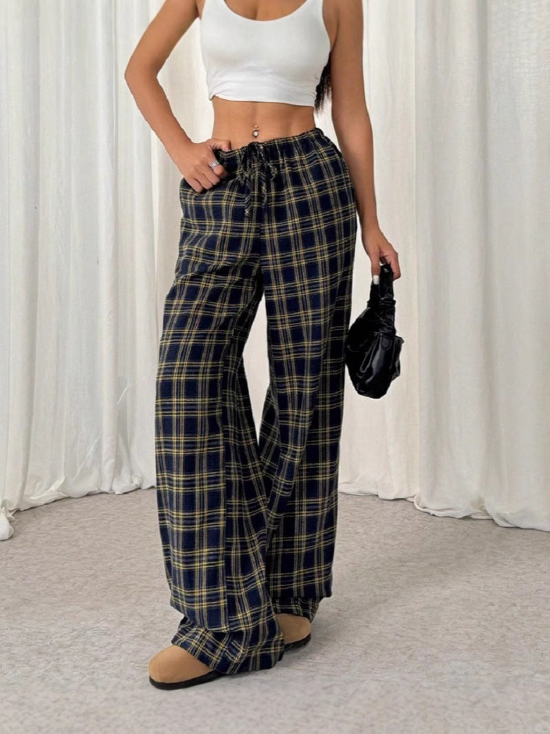 Damen Weit geschnittene Karohose mit elastischem Bund und praktischen Taschen R&B