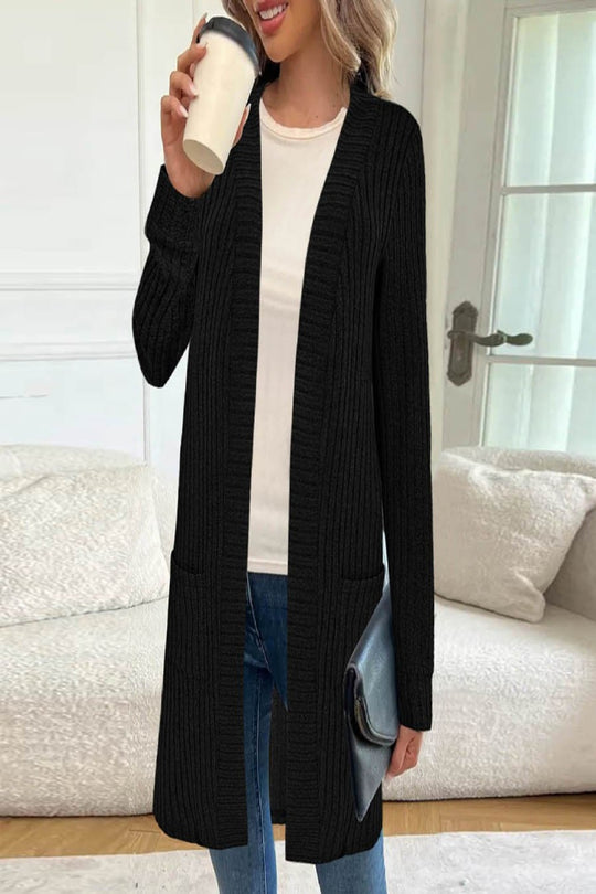 Damen Langstrickjacke mit seitlichen Taschen und strukturiertem Design R&B