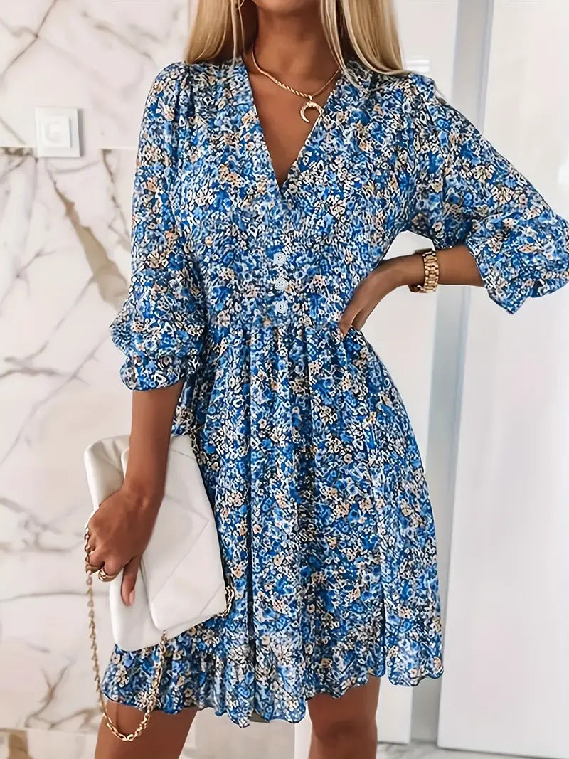 Damen Verspieltes und elegantes Minikleid mit tiefem V-Ausschnitt und Rüschendetails R&B