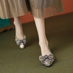 Damen elegante Ballerinas mit schimmerndem Strass- und Schleifenelement