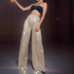 Damen Glamouröse Maxihose mit Glitzerstreifen und weitem Bein R&B