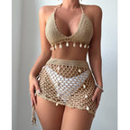 Damen Häkel-Bikini-Set mit charmanten Muscheldetails und verstellbarem Unterteil R&B