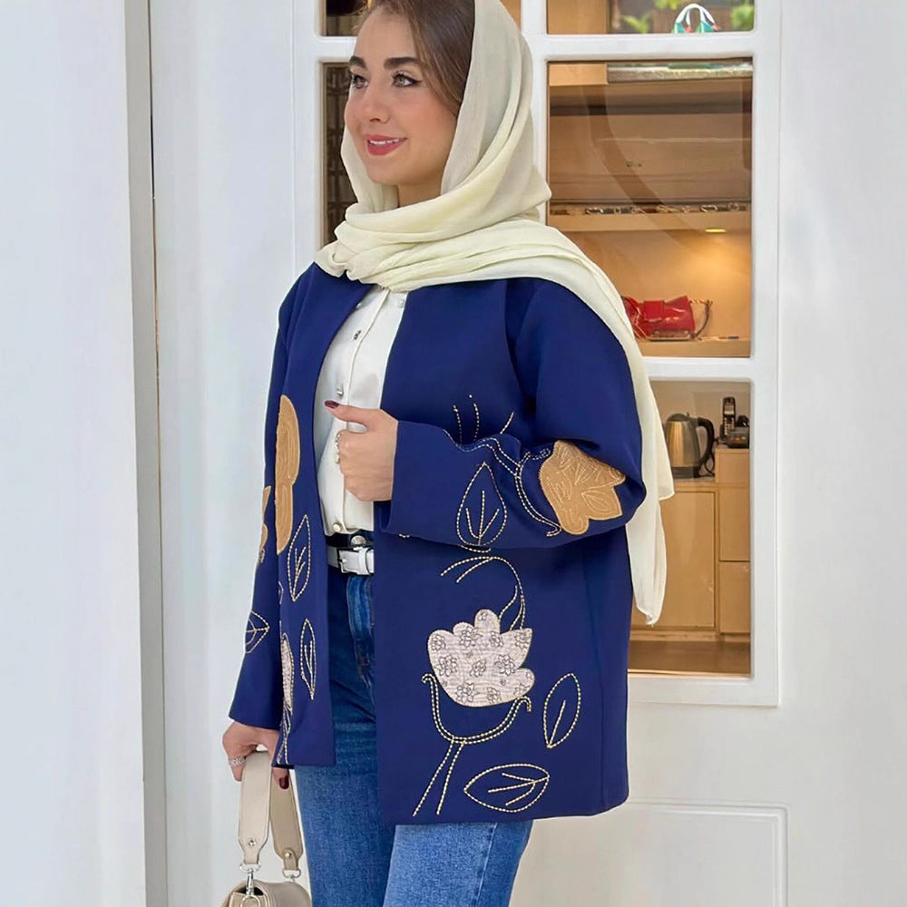 Damen modische Blazerjacke mit floralen Stickereien R&B