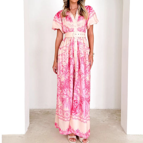 Damen Maxikleid mit floralem Print und eleganter Knopfleiste R&B