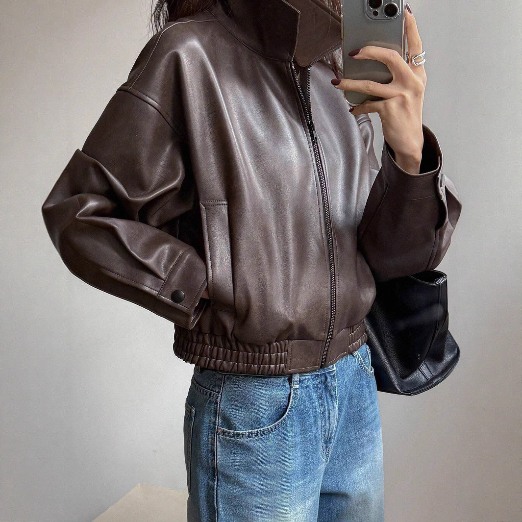Damen Kunstlederjacke im sportlich-eleganten Schnitt mit elastischem Bund R&B