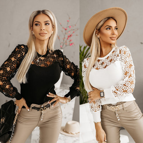Damen Bluse mit eleganten Spitzenärmeln R&B