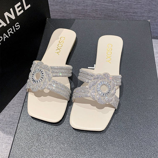 Damen elegante Sandalen mit funkelndem Blumendetail R&B