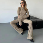 Damen lässiges Strickoberteil und Flared Hose Set R&B