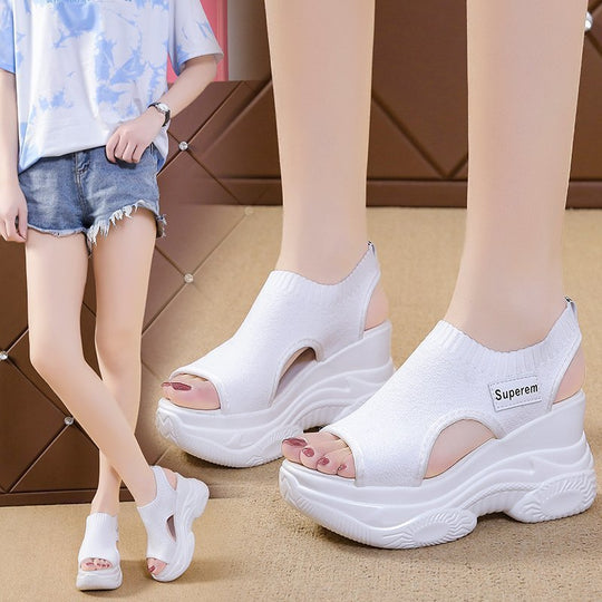Damen nan Plateau-Sandalen mit elastischem Strickschaft und sportlicher Profilsohle R&B