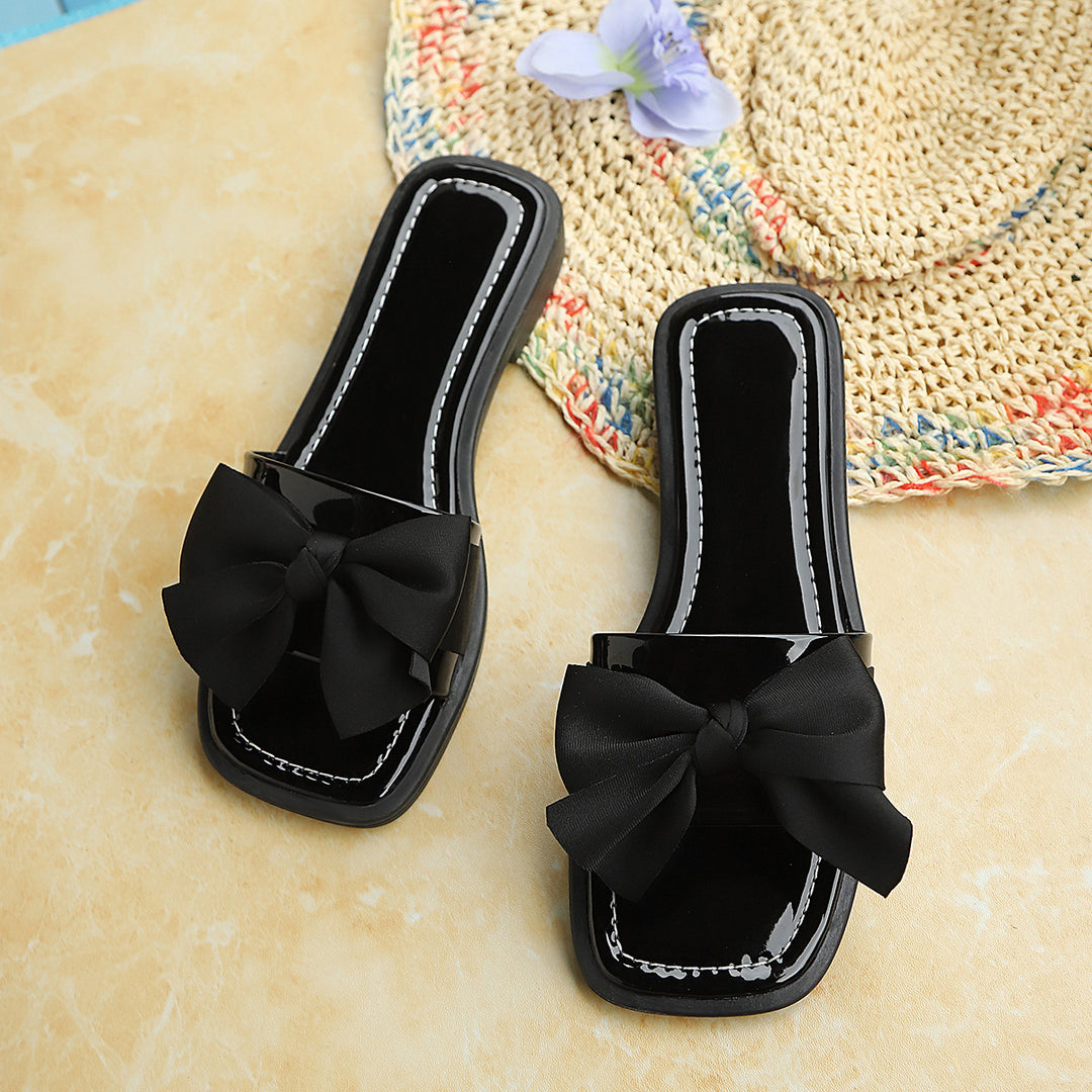 Damen Elegante Pantoletten mit dekorativer Schleifenapplikation R&B