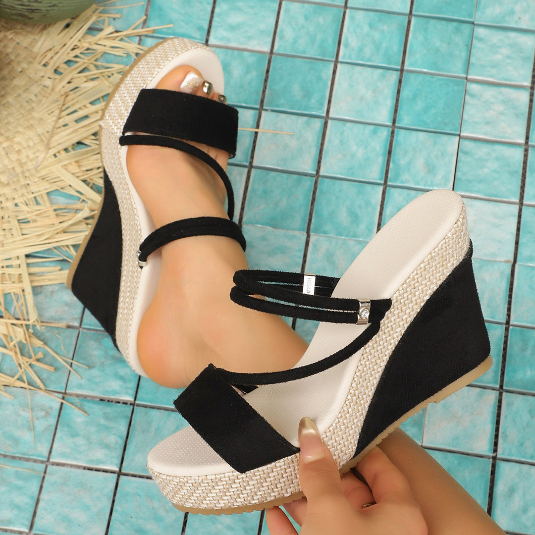 Damen Wedge-Sandalen mit geflochtenem Absatz und verstellbaren Riemen R&B
