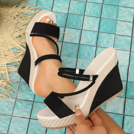 Damen Wedge-Sandalen mit geflochtenem Absatz und verstellbaren Riemen R&B