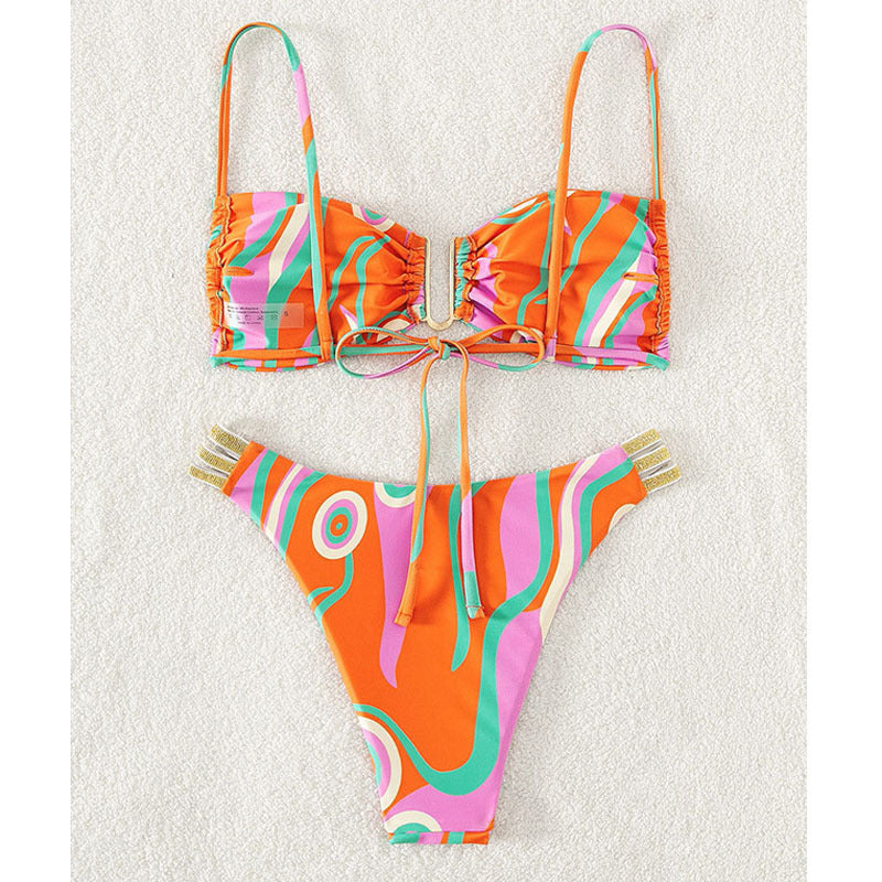 Damen Push-Up-Bikini mit verstellbaren Trägern und eleganten Goldakzenten R&B