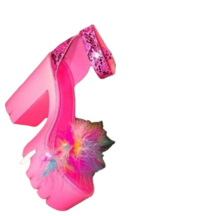 Damen Plateauschuhe mit extravagantem Feder-Detail und knalligem Design R&B