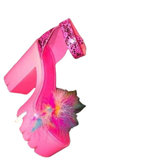 Damen Plateauschuhe mit extravagantem Feder-Detail und knalligem Design R&B