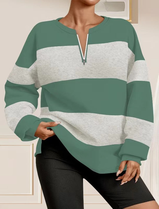 Damen modischer Sweatpullover mit Reißverschluss und gestreiftem Design R&B