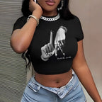Damen Crop-Top mit künstlerischem Statement-Druck R&B